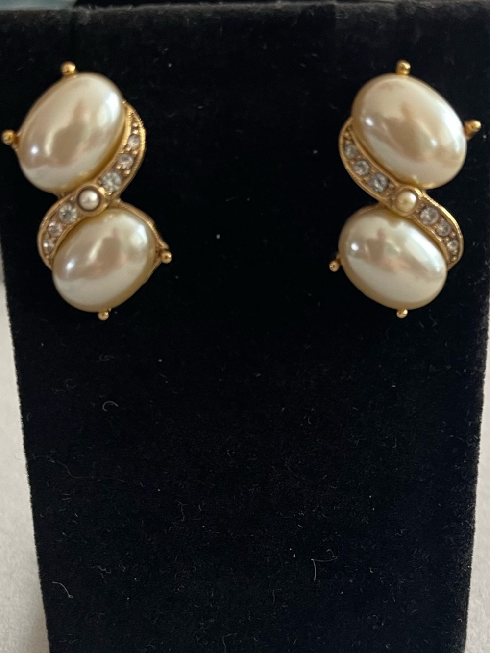 Gold-Tone Pearl and Crystal Stud Earrings
